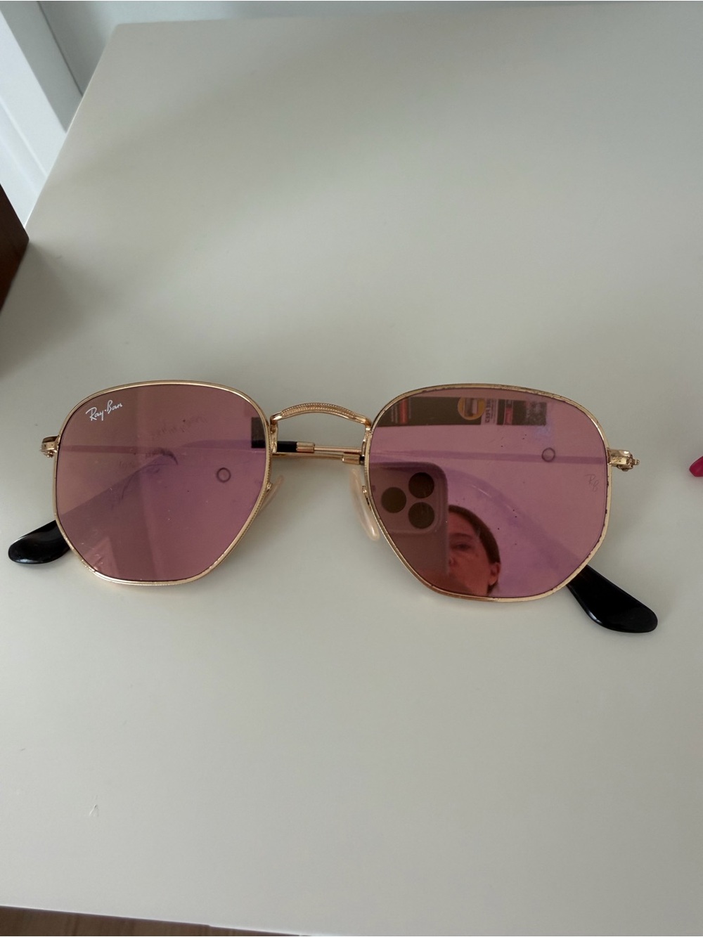 Ray-Ban Gold Frame Sunglasses with Pink Lenses